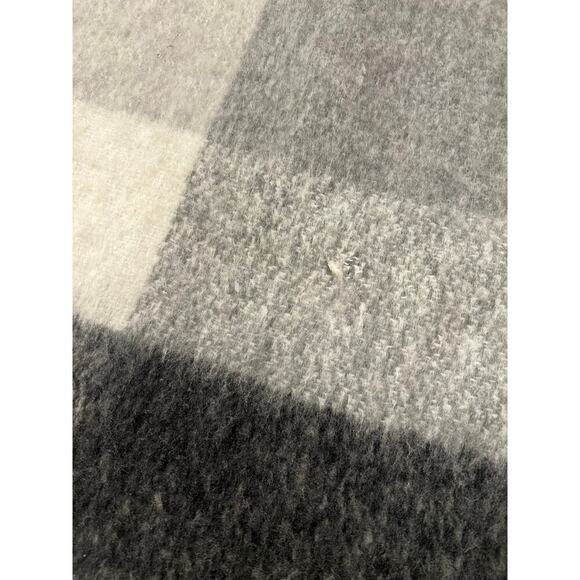 ZARA Oversized Color Block Blushed Plaid Fluffy Fringe Blanket Scarf Gray - Picture 9 of 12